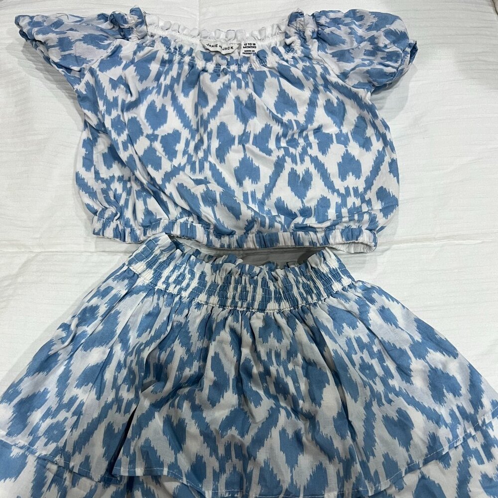 Janie and Jack Blue and White Ikat Two-Piece Matching Set